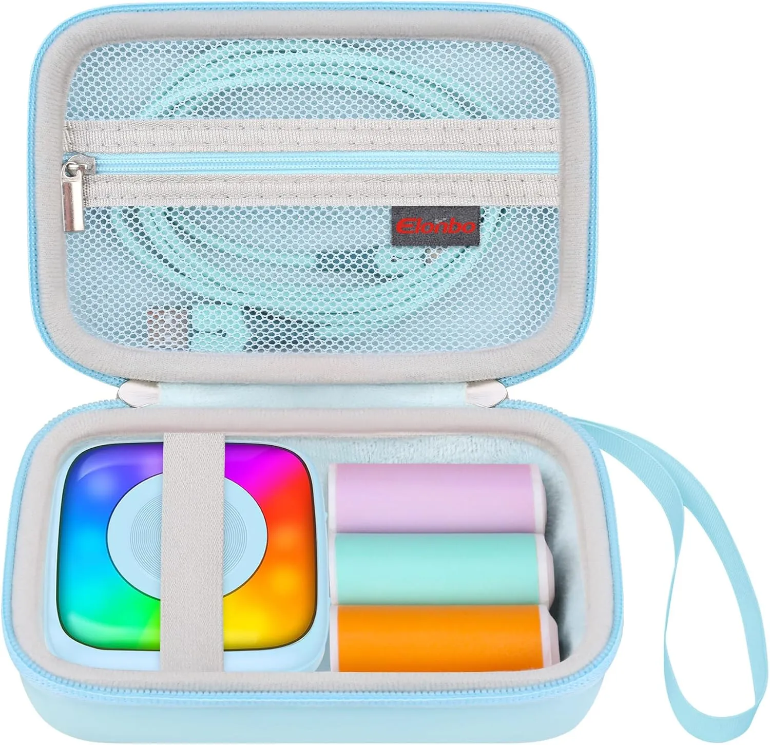 Elonbo Carrying Case for Lebt Mini Sticker Pocket Printer, Portable Thermal Label Printer Travel Bag, Label Maker Machine Storage Holder, Mesh Pocket Fits Label Paper Rolls Tape, Blue