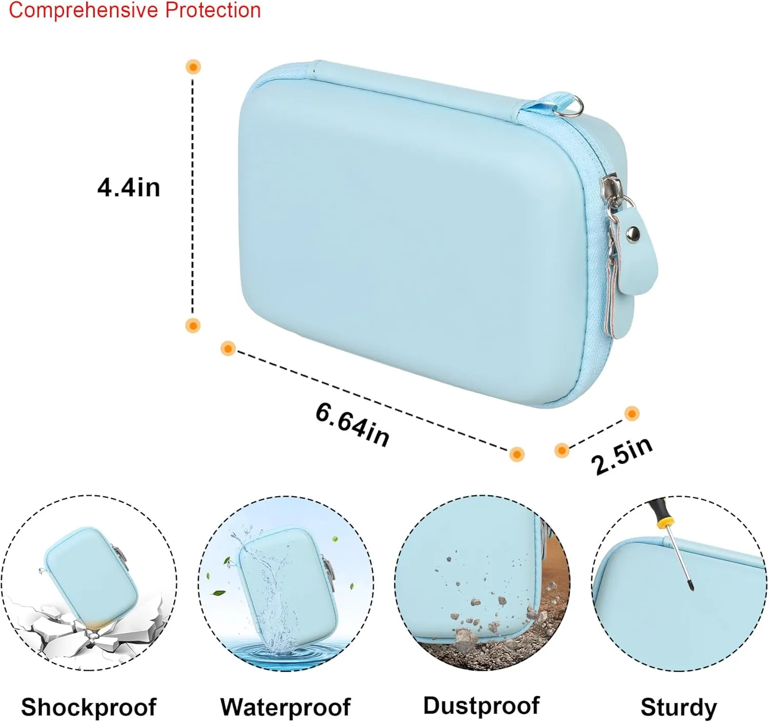 Elonbo Carrying Case for Lebt Mini Sticker Pocket Printer, Portable Thermal Label Printer Travel Bag, Label Maker Machine Storage Holder, Mesh Pocket Fits Label Paper Rolls Tape, Blue