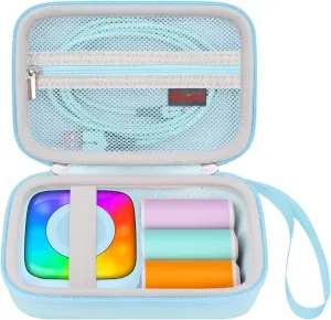 Elonbo Carrying Case for Lebt Mini Sticker Pocket Printer, Portable Thermal Label Printer Travel Bag, Label Maker Machine Storage Holder, Mesh Pocket Fits Label Paper Rolls Tape, Blue