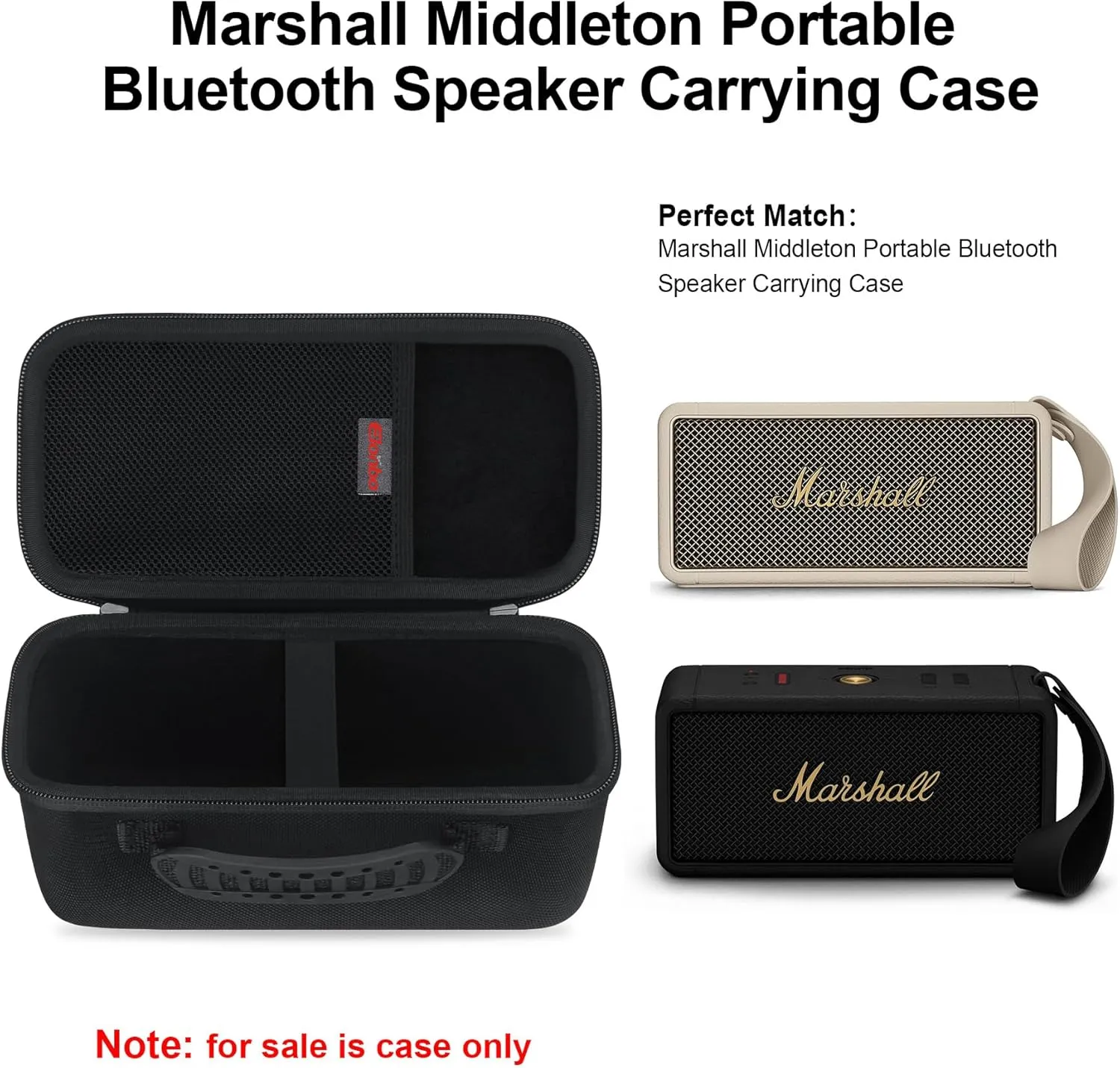 Elonbo Carrying Case ​for Marshall Middleton Portable Bluetooth Speaker, Wireless Speaker Travel Protective Bag Storage Cover, Extra Mesh Pocket Fits Charging Cable, Black
