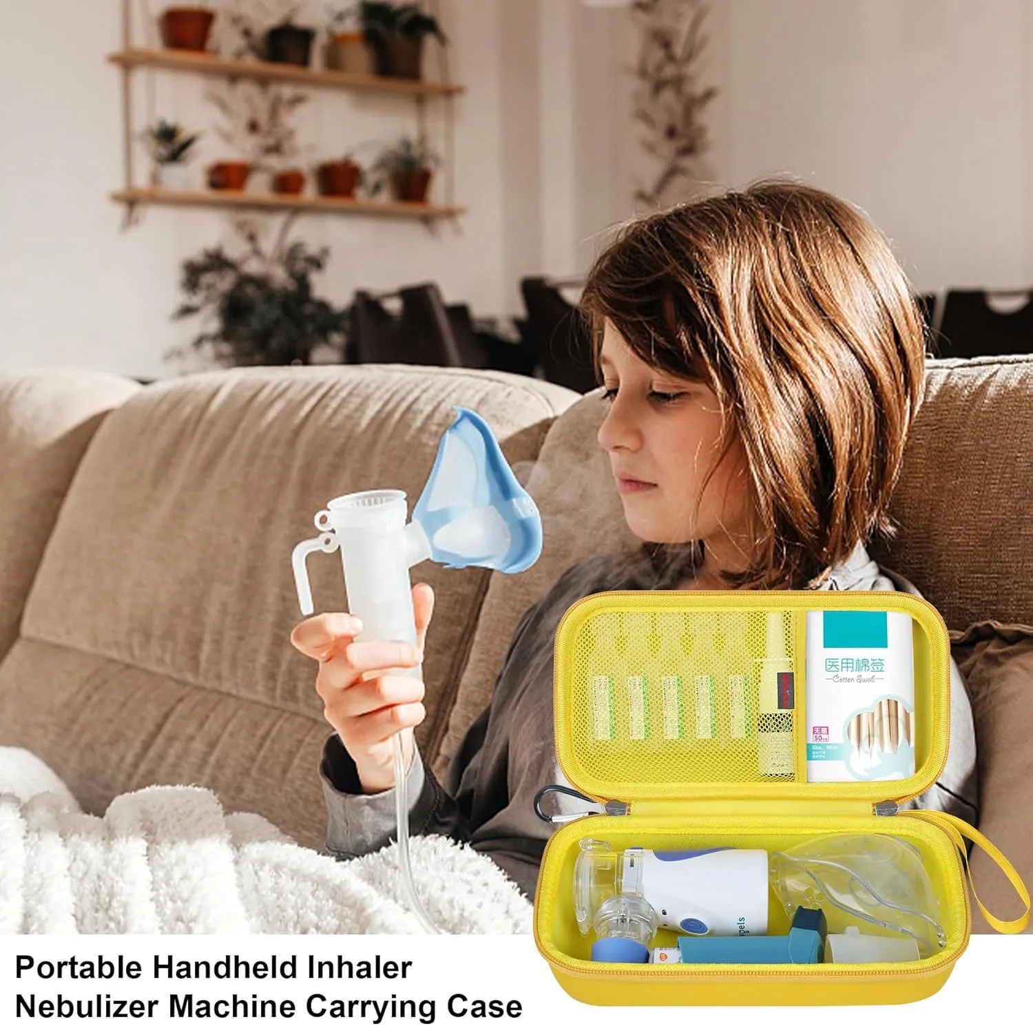 Elonbo Carrying Case for Portable Handheld Inhaler Nebulizer Machine for Adults and Kids, Asthma Inhaler Travel Case, Handheld Mesh Atomizer Machine Holder, Inhaler Spacer Bag, Yellow