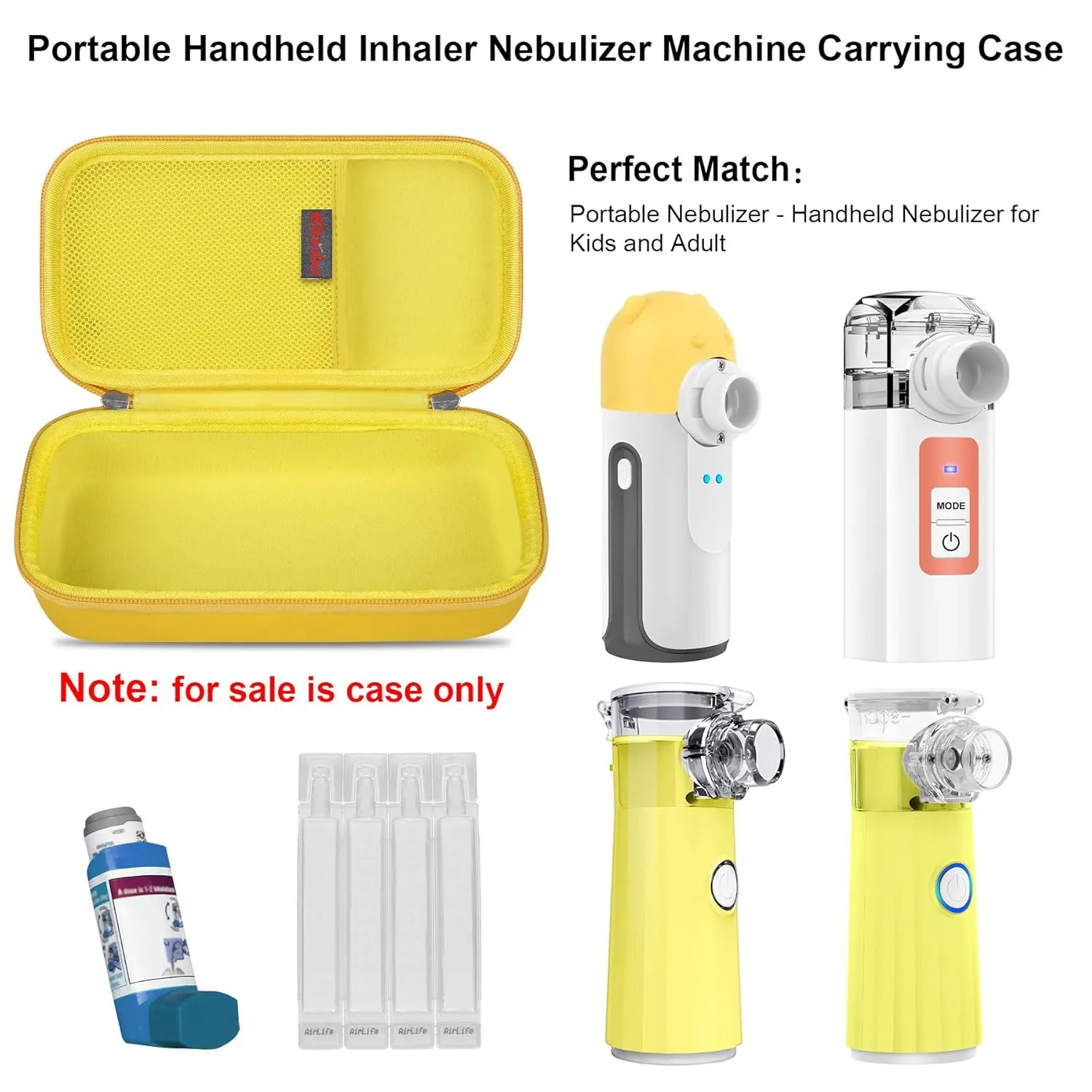 Elonbo Carrying Case for Portable Handheld Inhaler Nebulizer Machine for Adults and Kids, Asthma Inhaler Travel Case, Handheld Mesh Atomizer Machine Holder, Inhaler Spacer Bag, Yellow