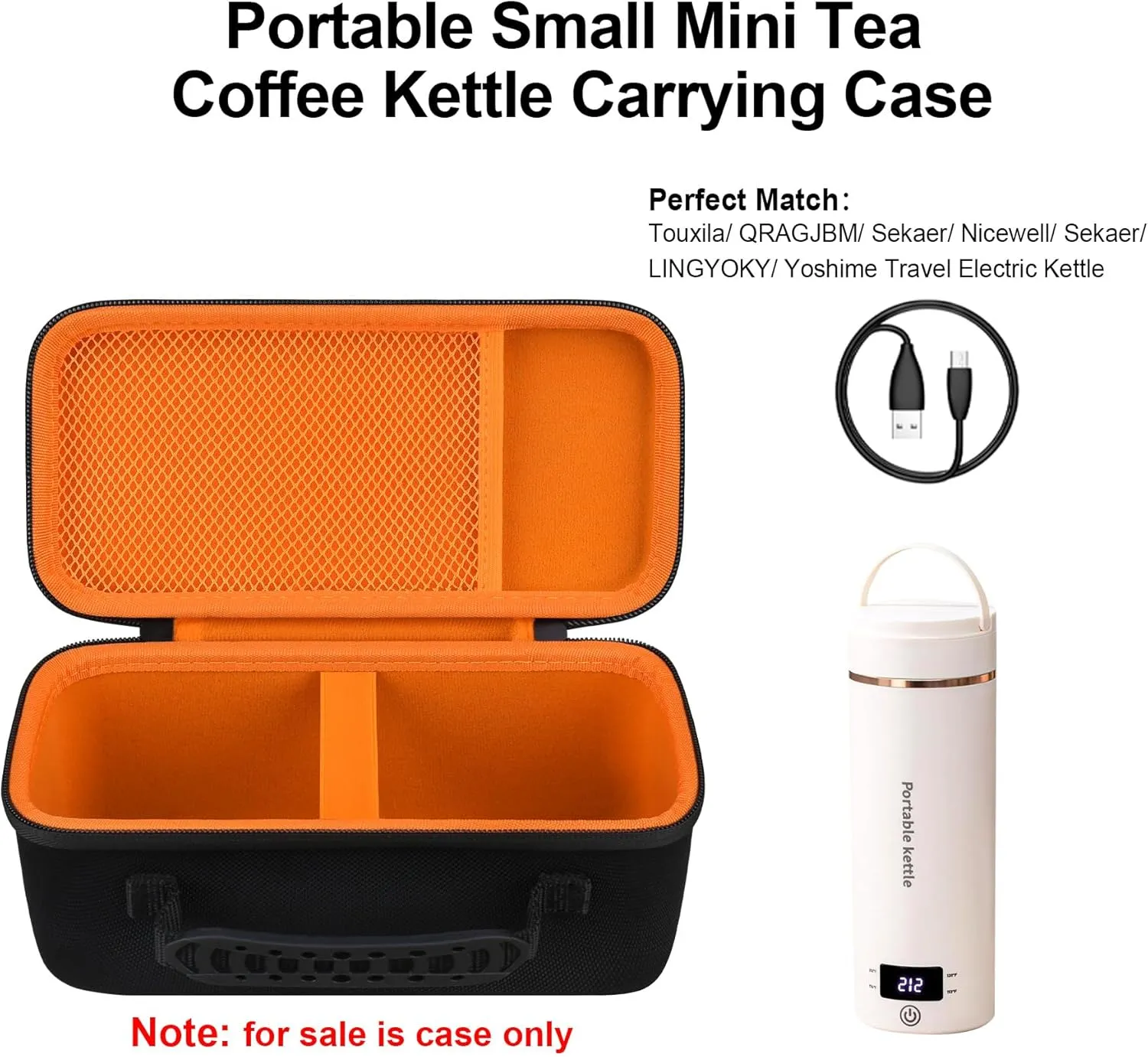 Elonbo Portable Mini Tea Coffee Kettle Travel Case, Travel Electric Kettle Carrying Case for Touxila/QRAGJBM/Sekaer/Nicewell/LINGYOKY/RAFYAOO Water Heater Water Boiler Storage Holder, Black Orange