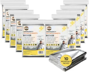 Emergency Mylar Blankets 130*210 Cm Large Reusable Thermal Space Blanket Survival Rescue Insulating Reflective foil kit Outdoors Hiking Camping Blanket First Aid Car Emergency Kit Pack of 10