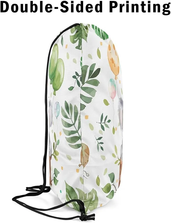 Erosebridal Kawaii Koala Drawstring Backpack 13x15.7, Cartoon Animals Printed Foldable Drawstring Bags, Cute Wildlife Draw String Back Bag For Gym Swim, Gray Green Balloons Foldable String Backpack