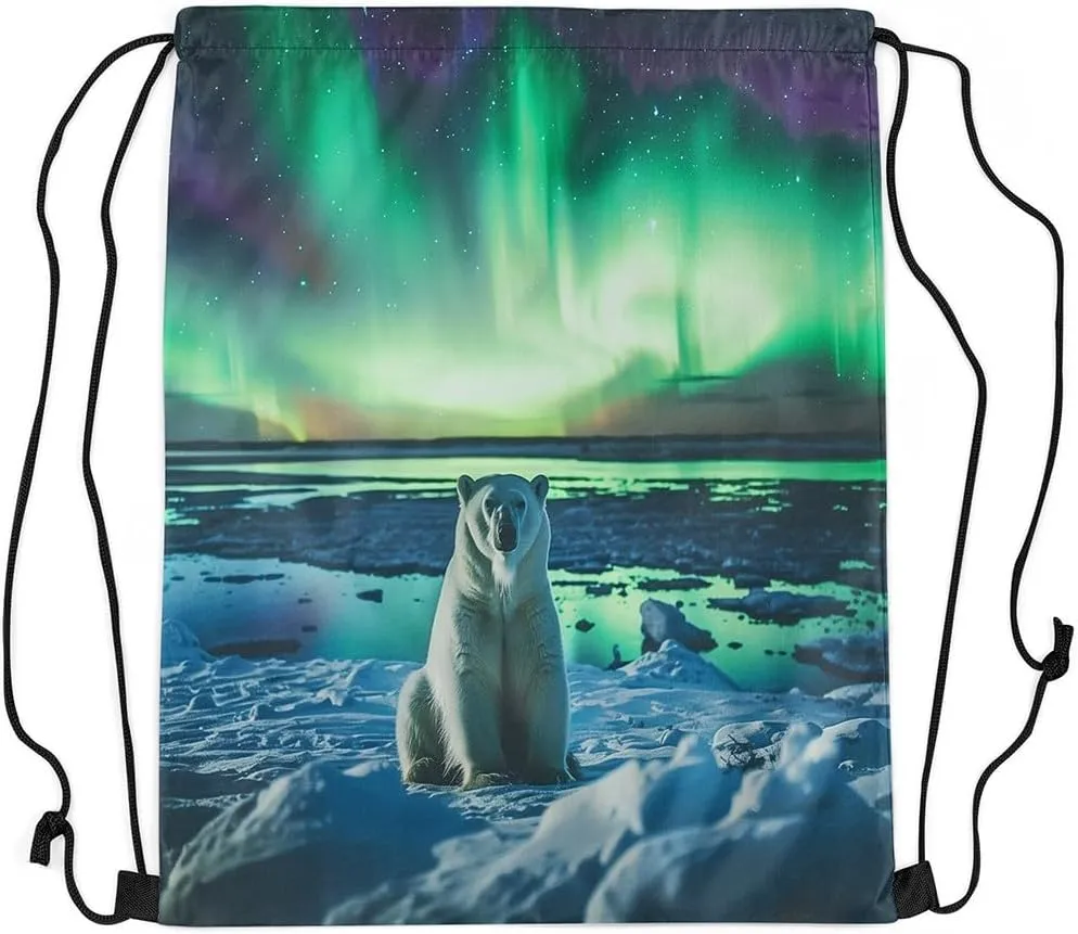 Erosebridal Polar Bear Drawstring Bags,Gradient Starry Sky Star Galaxy Drawstring Backpack,Natural Iceberg Mountain String Backpack,Ombre Dreamy Draw String Back Bag,13x15.7