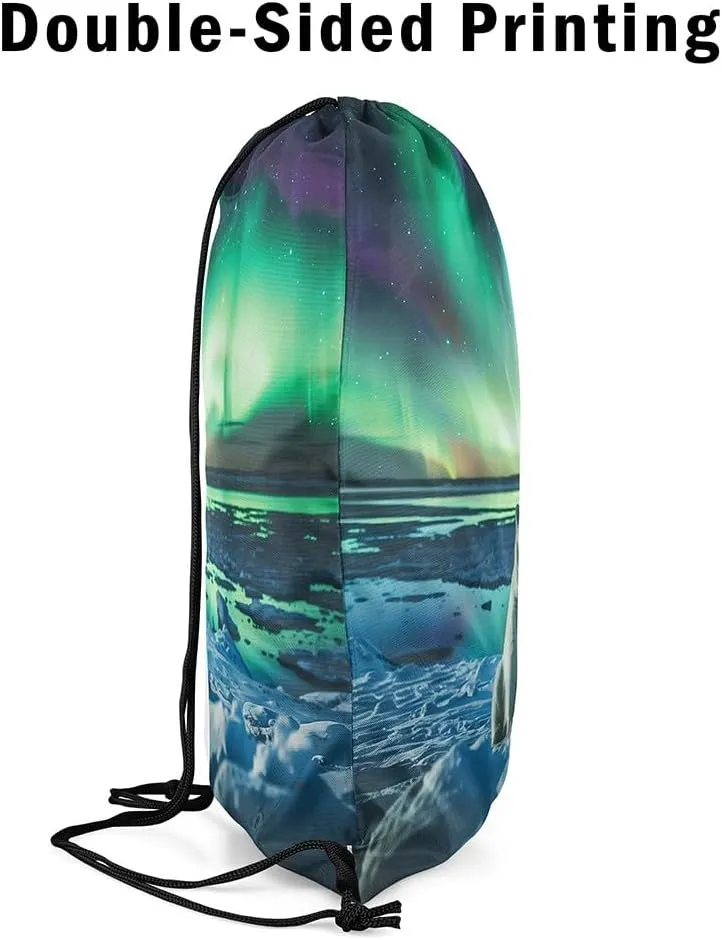 Erosebridal Polar Bear Drawstring Bags,Gradient Starry Sky Star Galaxy Drawstring Backpack,Natural Iceberg Mountain String Backpack,Ombre Dreamy Draw String Back Bag,13x15.7
