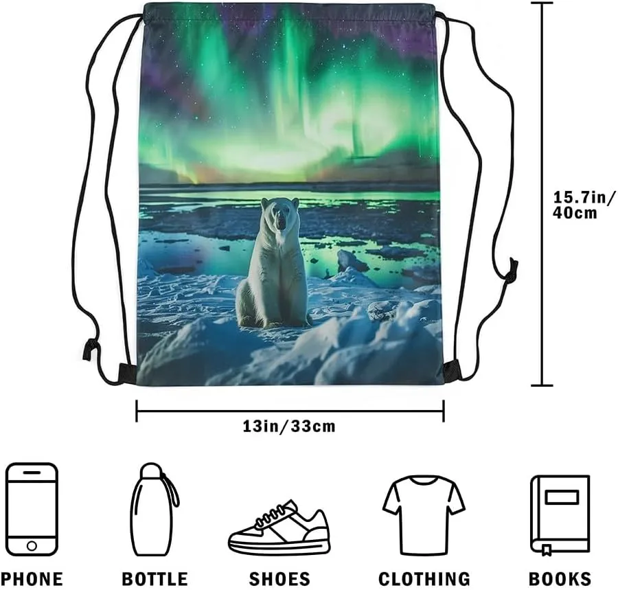 Erosebridal Polar Bear Drawstring Bags,Gradient Starry Sky Star Galaxy Drawstring Backpack,Natural Iceberg Mountain String Backpack,Ombre Dreamy Draw String Back Bag,13x15.7