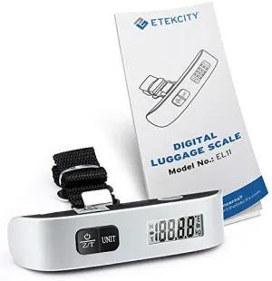 Etekcity Digital Hanging Luggage Scale, Portable Handheld Baggage Scale for Travel, Suitcase Scale with Rubber Paint, Temperature Sensor, 110 Pounds, Battery Included