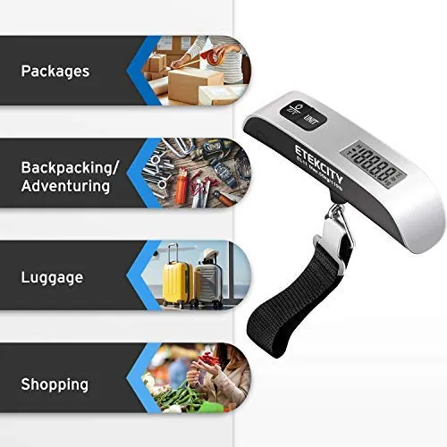 Etekcity Digital Hanging Luggage Scale, Portable Handheld Baggage Scale for Travel, Suitcase Scale with Rubber Paint, Temperature Sensor, 110 Pounds, Battery Included