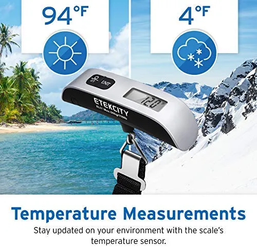 Etekcity Digital Hanging Luggage Scale, Portable Handheld Baggage Scale for Travel, Suitcase Scale with Rubber Paint, Temperature Sensor, 110 Pounds, Battery Included