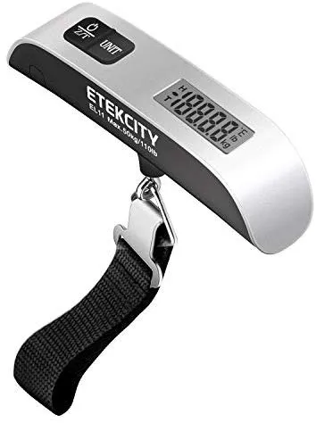 Etekcity Digital Hanging Luggage Scale, Portable Handheld Baggage Scale for Travel, Suitcase Scale with Rubber Paint, Temperature Sensor, 110 Pounds, Battery Included