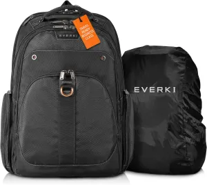 Everki Atlas Business Laptop Backpack (EKP121S15) with Black Rain Cover - Men's Backpack with 11"-15.6" Compartment, 29.5L Capacity - Travel-Friendly Backpack & Rain Cover Bundle