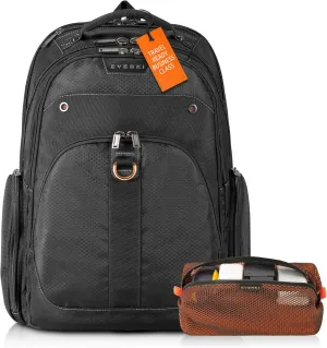 Everki Atlas Business Laptop Backpack (EKP121S15) with Orange Accessory Pouch - Men's Backpack with 11"-15.6" Compartment, 29.5L Capacity - Travel-Friendly Backpack & Accessory Pouch Bundle