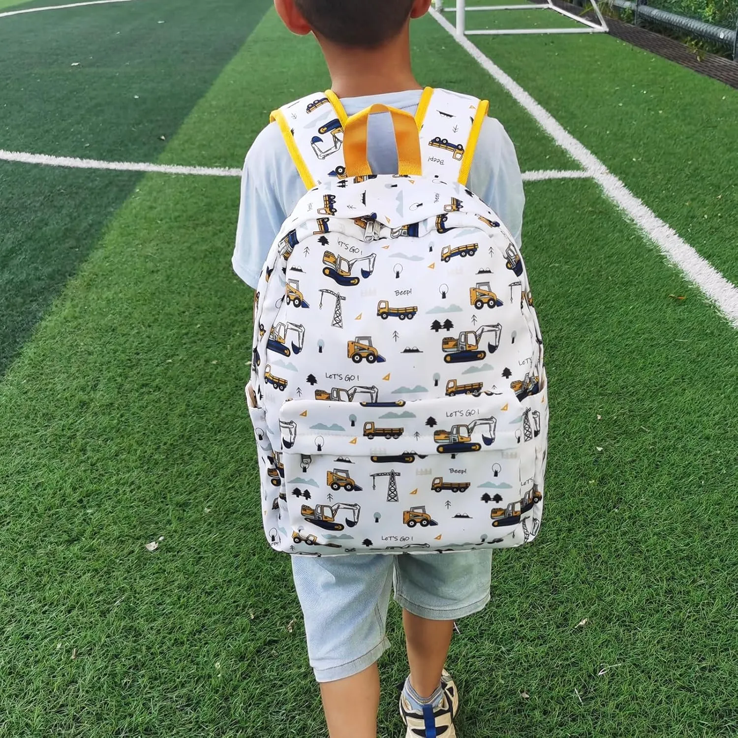 Excavator Backpack for Boys Preschool Backpack Toddler Boy Tractor Bookbag Small Chest Strap, Children Preschool Kindergarten Backpack - White Excavator
