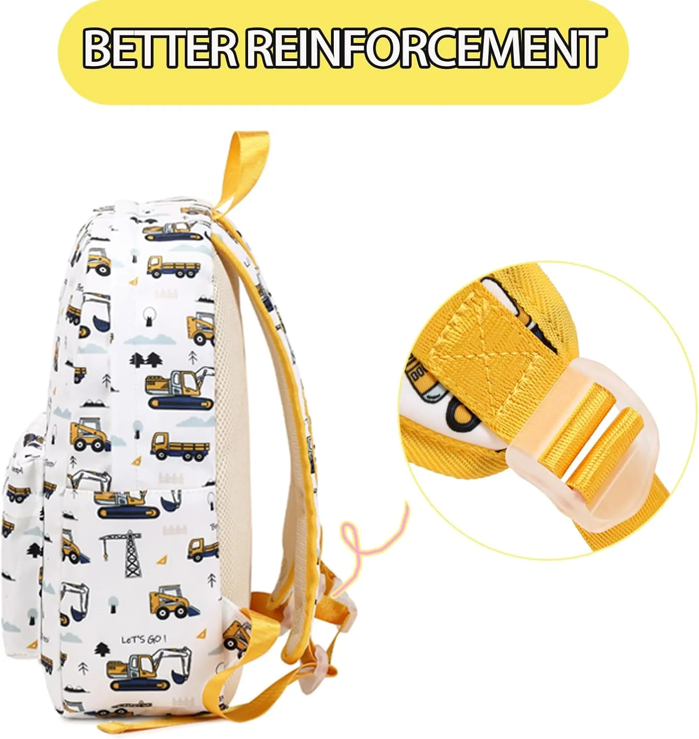 Excavator Backpack for Boys Preschool Backpack Toddler Boy Tractor Bookbag Small Chest Strap, Children Preschool Kindergarten Backpack - White Excavator