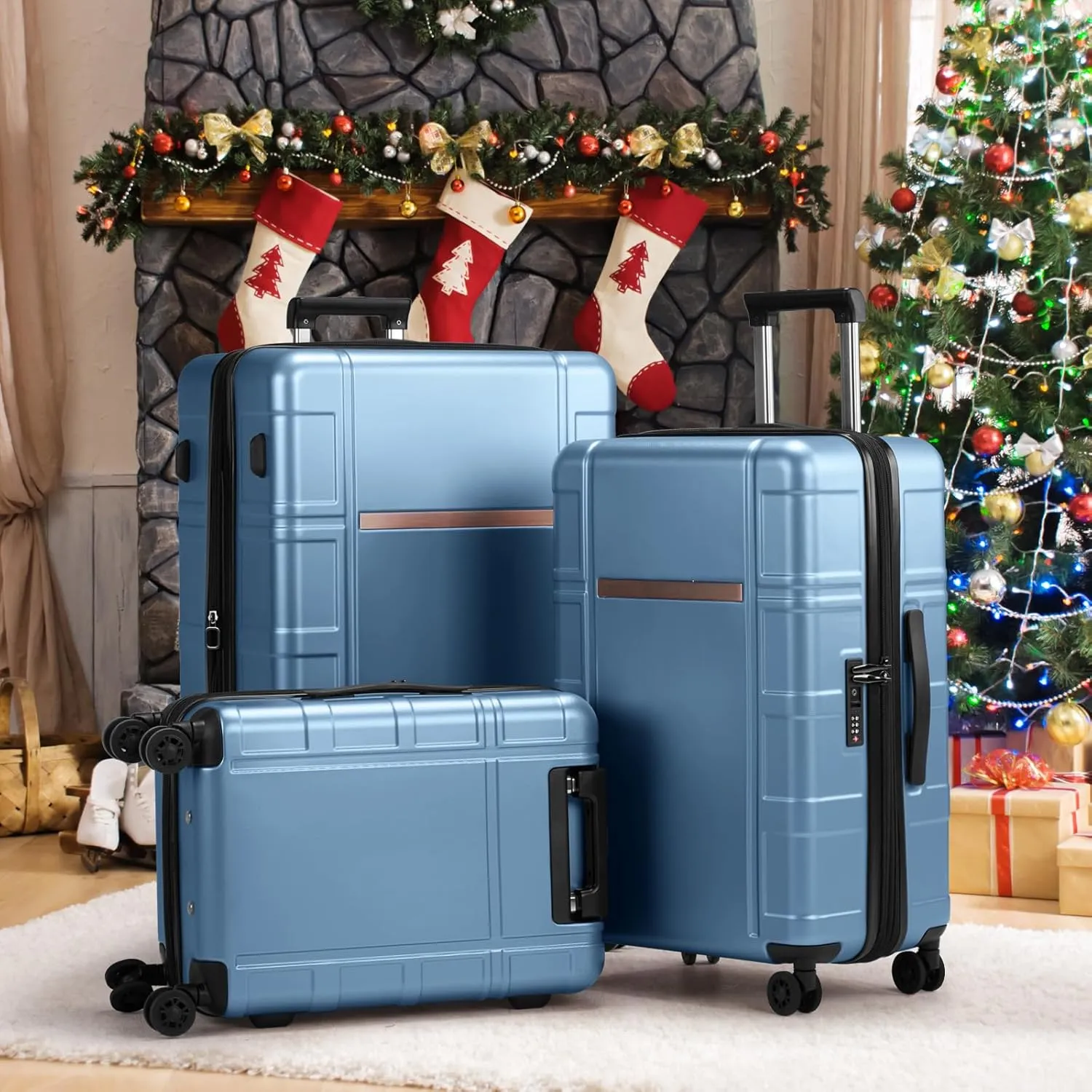 Expandable Carry on Luggage 22x14x9 Airline Approved, ABS PC HardShell Small Suitcase with Wheels, Waterproof Durable Carry on Suitcase with TSA Lock for Travel Business - Ice Blue, 20In