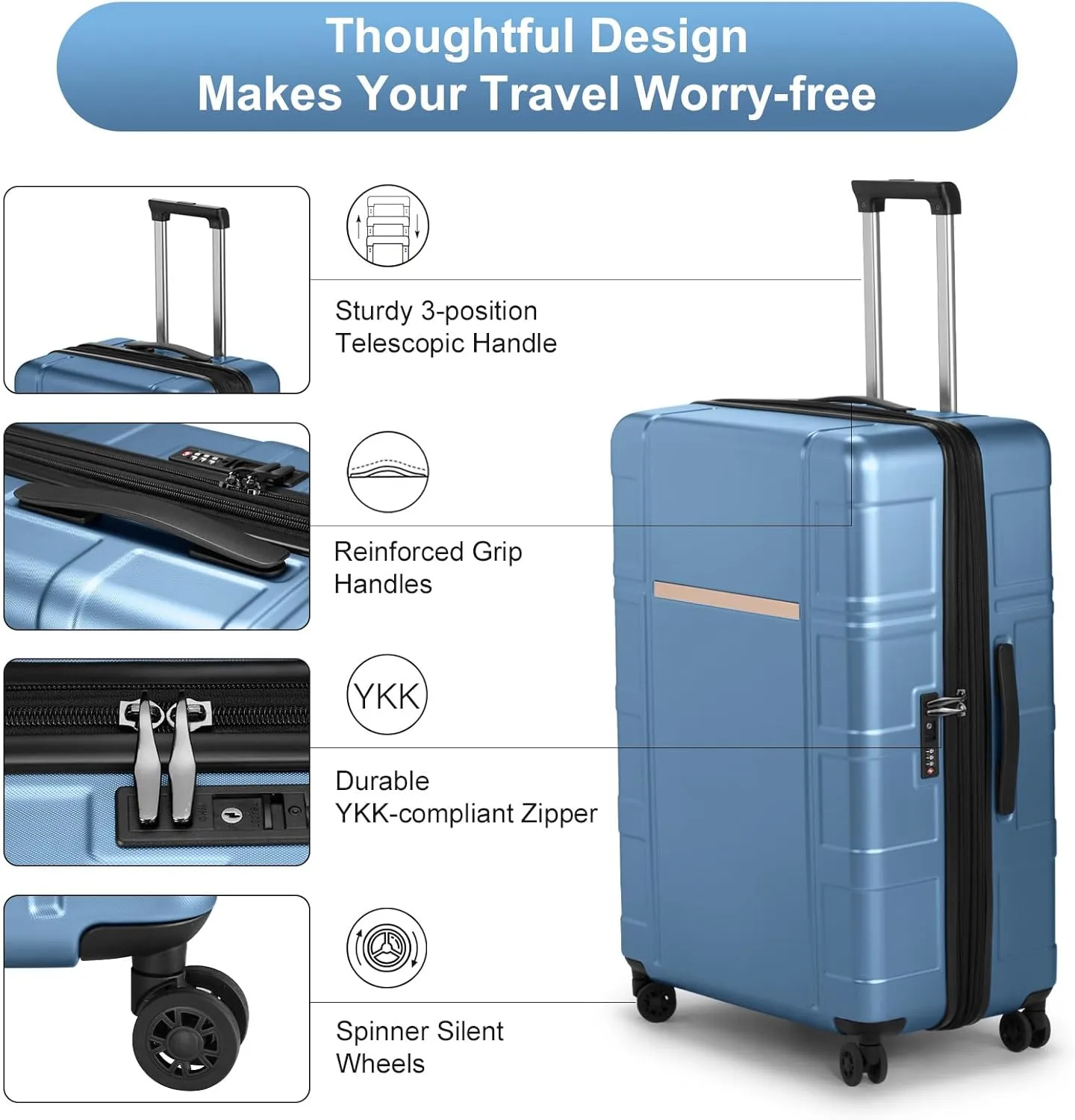 Expandable Carry on Luggage 22x14x9 Airline Approved, ABS PC HardShell Small Suitcase with Wheels, Waterproof Durable Carry on Suitcase with TSA Lock for Travel Business - Ice Blue, 20In