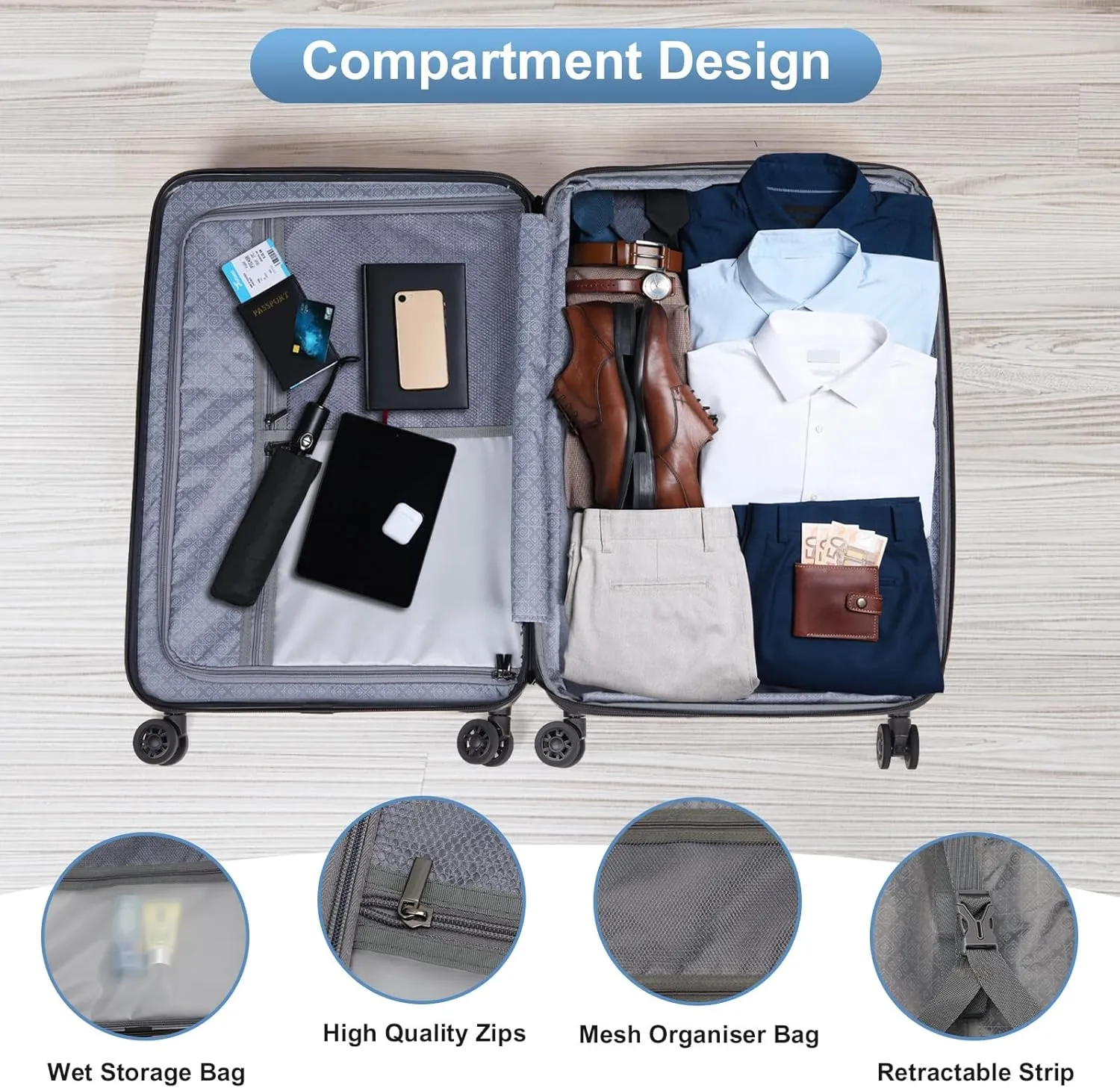 Expandable Carry on Luggage 22x14x9 Airline Approved, ABS PC HardShell Small Suitcase with Wheels, Waterproof Durable Carry on Suitcase with TSA Lock for Travel Business - Ice Blue, 20In