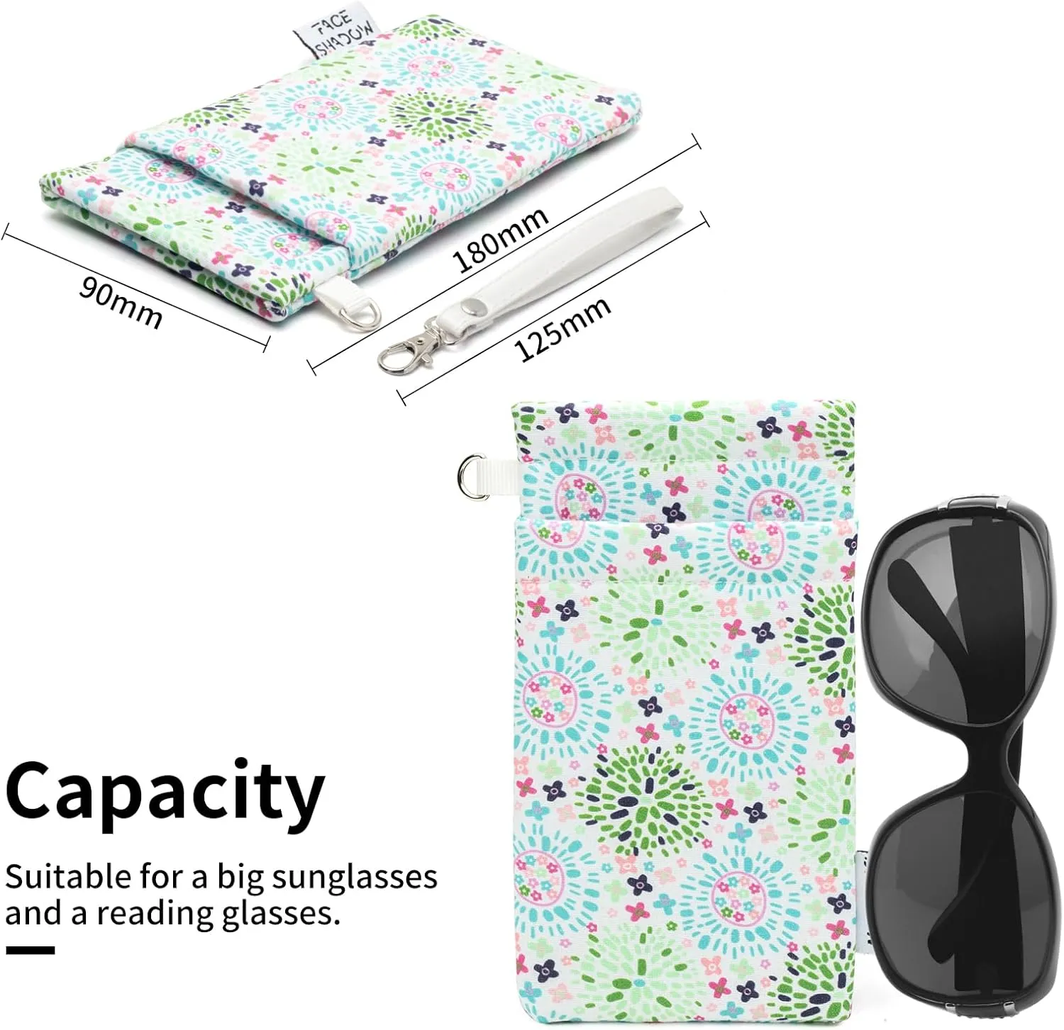 Face Shadow Double Glasses Case Soft Eyeglass Case For Women Men Squeeze Top Sunglasses Case With Cleaning Cloth