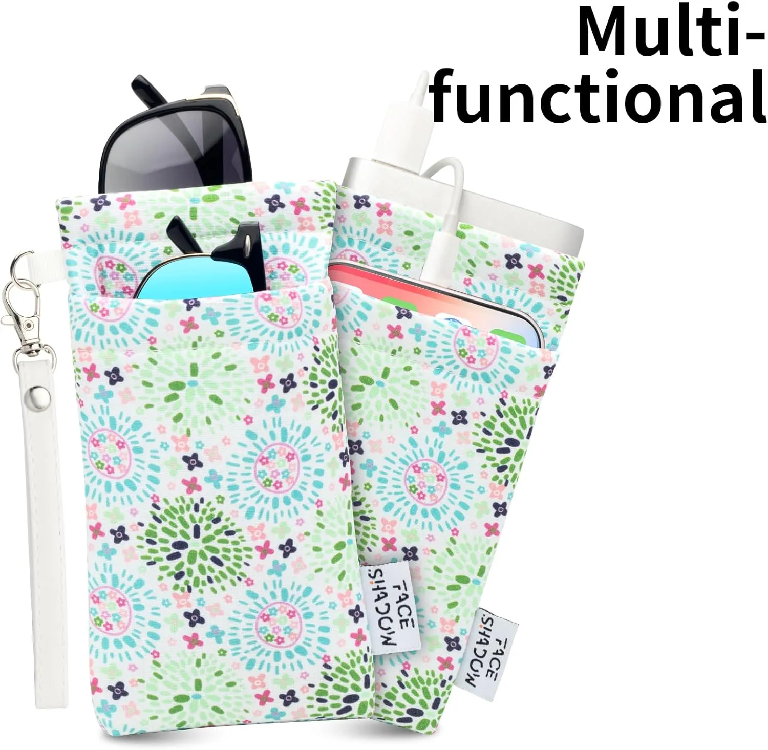 Face Shadow Double Glasses Case Soft Eyeglass Case For Women Men Squeeze Top Sunglasses Case With Cleaning Cloth