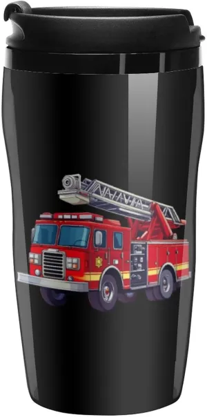 Fire Truck Coffee Mug with Lid Portable Tumbler Water Bottle for Travel Business 250ml