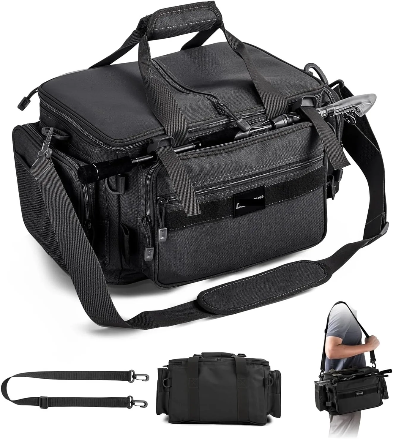 Fishing Bag Waterproof Crossbody Large-Capacity Fishing Rod Special Storage Tackle Bag(Khaki M)