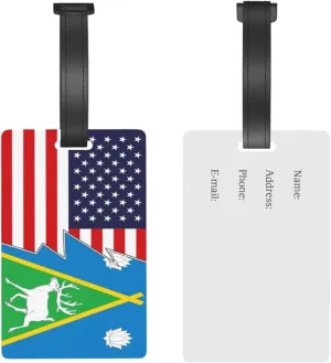 Flag of Todzhinsky District and America Luggage Tags for Suitcases Travel Tags ID Labels for Women Men Travel Bag Luggage Accessories