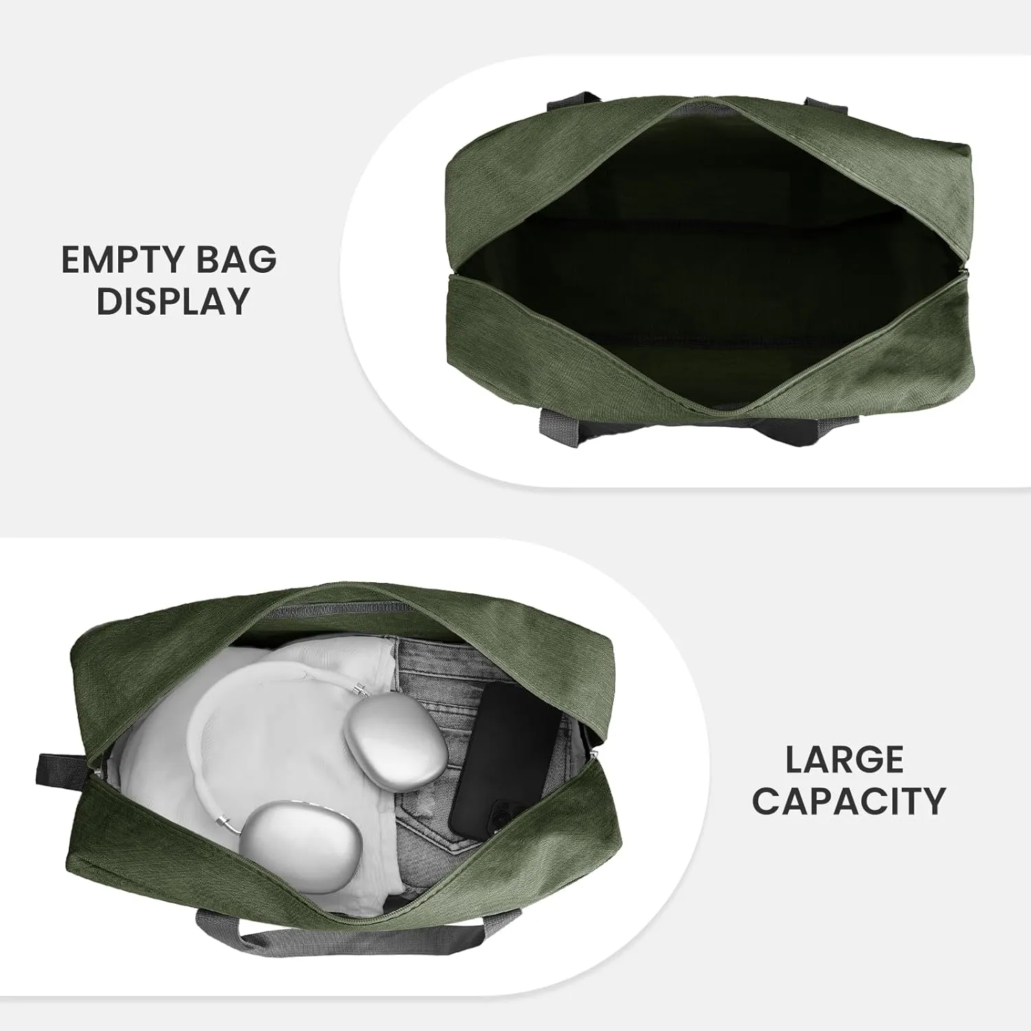 Foldable Airplane Cabin Bag Unisex Duffle Tote Bag with Shoulder Strap Lightweight Carry-on Bag With Trolley Strap (Army Green)