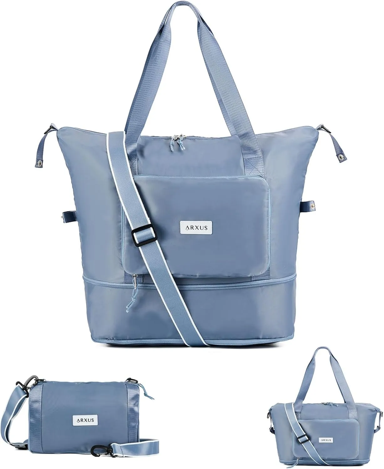 Folding Travel Bag Carry on Bags for Airplanes with Detachable Adjustable Shoulder Strap Light Weight Travel Duffle Bag for Women with Suitcase Sleeve 17x11x9 inch