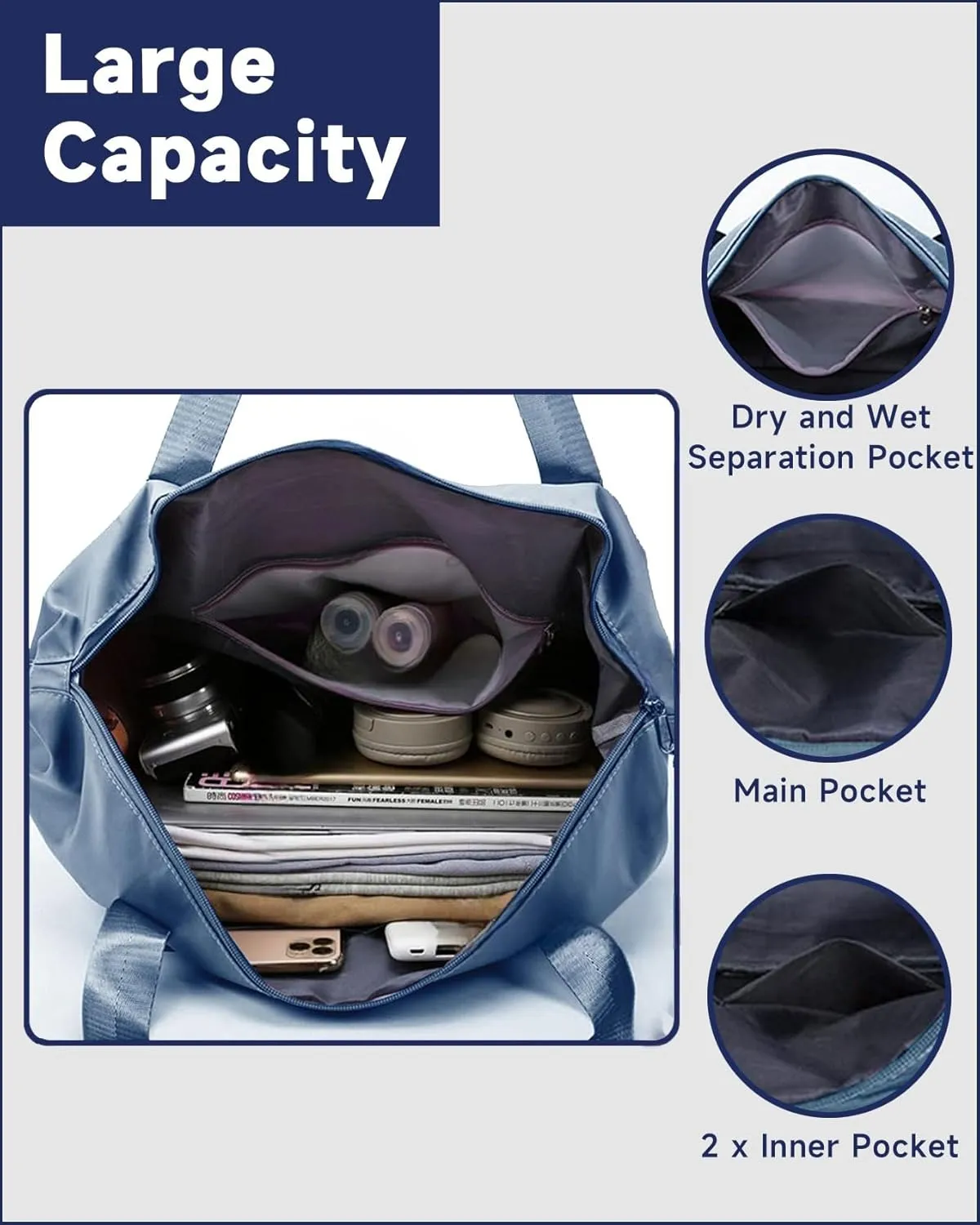 Folding Travel Bag Carry on Bags for Airplanes with Detachable Adjustable Shoulder Strap Light Weight Travel Duffle Bag for Women with Suitcase Sleeve 17x11x9 inch