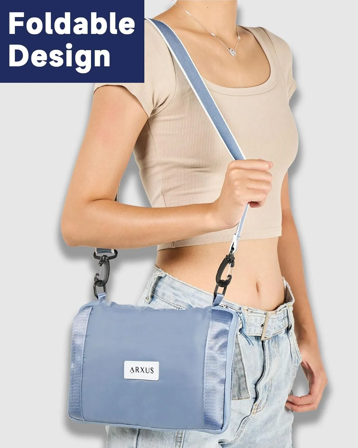 Folding Travel Bag Carry on Bags for Airplanes with Detachable Adjustable Shoulder Strap Light Weight Travel Duffle Bag for Women with Suitcase Sleeve 17x11x9 inch