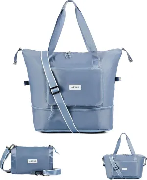 Folding Travel Bag Carry on Bags for Airplanes with Detachable Adjustable Shoulder Strap Light Weight Travel Duffle Bag for Women with Suitcase Sleeve 17x11x9 inch