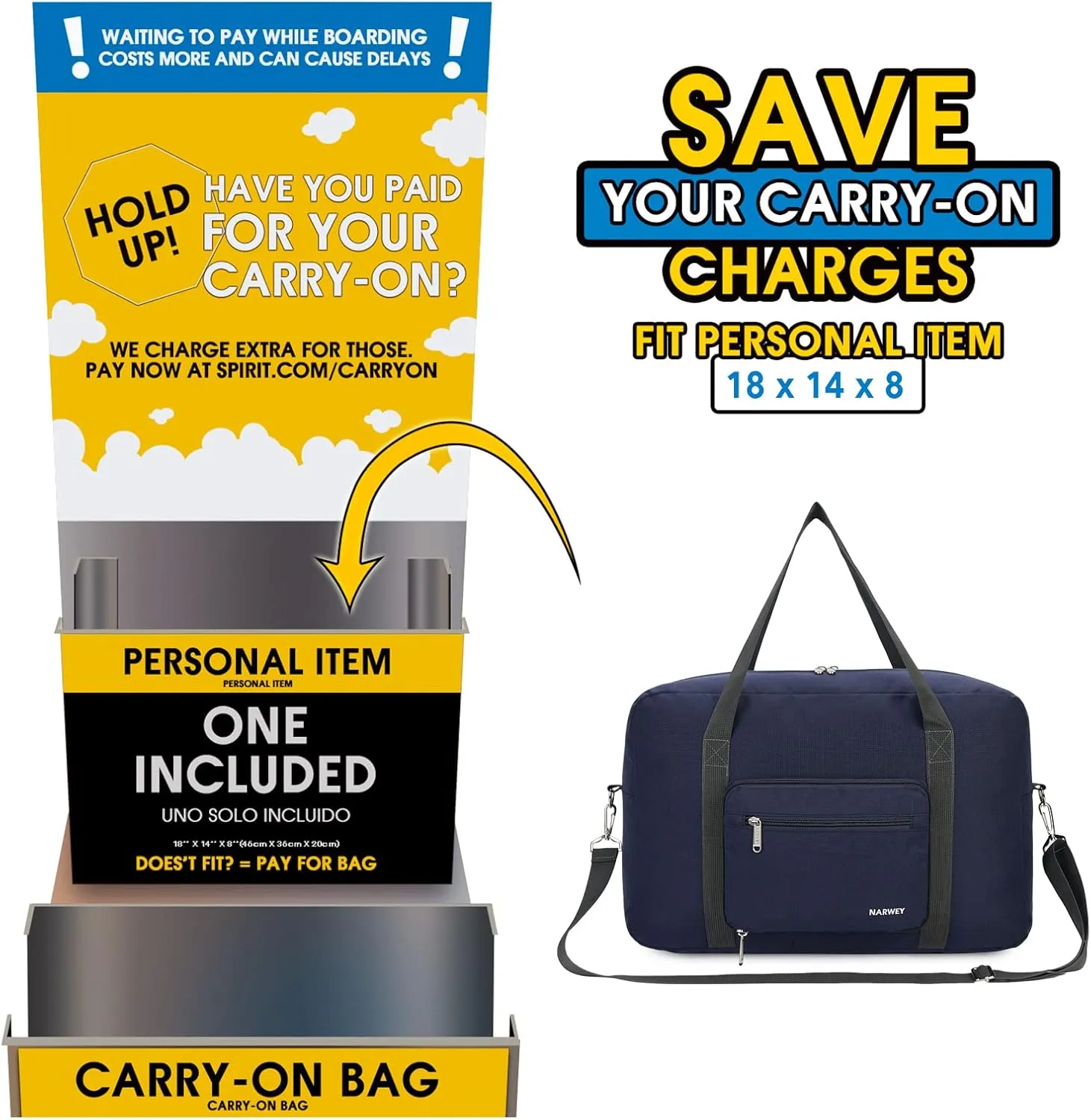 For Spirit Airlines Foldable Travel Duffel Bag Tote Carry on Luggage for Women and Girls