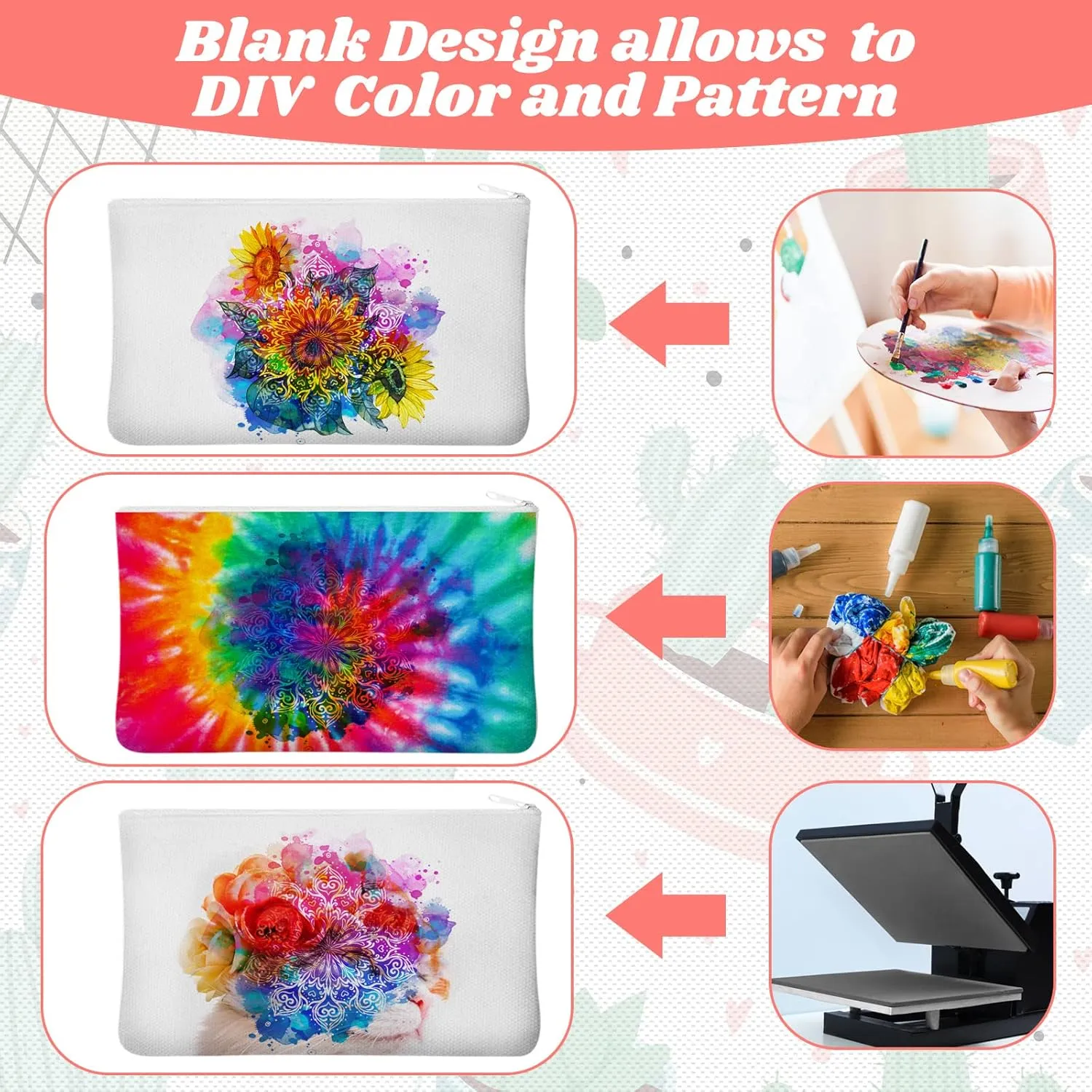 Frienda 50 Pcs Sublimation Blank Canvas Makeup Bags Bulk DIY Heat Transfer Canvas Pen Case Pencil Cosmetic Makeup Bags Clear Sublimation Blank Pouch with Zipper (7.87 x 5.7 Inch,White)