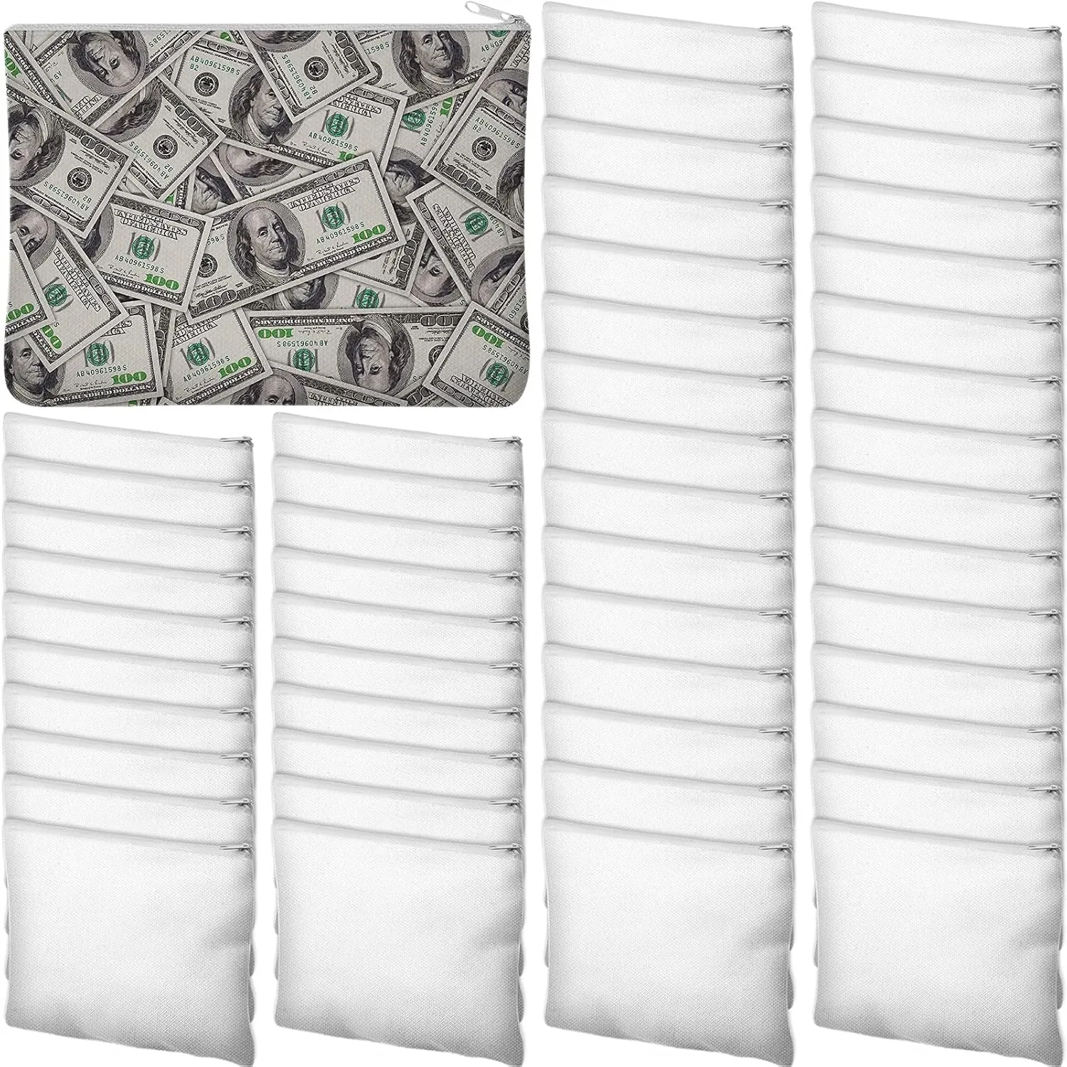 Frienda 50 Pcs Sublimation Blank Canvas Makeup Bags Bulk DIY Heat Transfer Canvas Pen Case Pencil Cosmetic Makeup Bags Clear Sublimation Blank Pouch with Zipper (7.87 x 5.7 Inch,White)