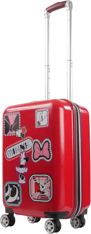FUL Disney Minnie Mouse Patchwork Rolling Luggage, Hardshell Carry On Suitcase with Wheels, Red, 21 inch