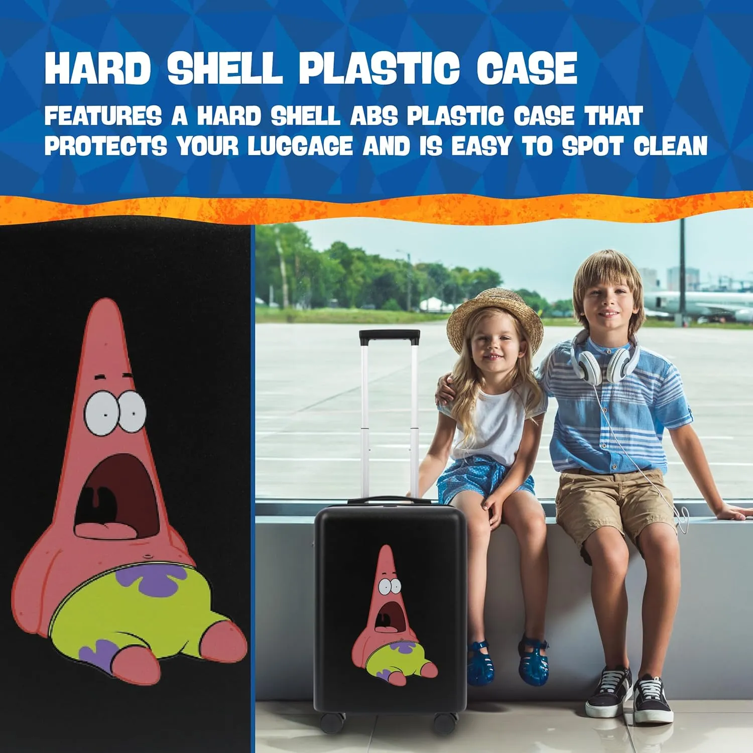 FUL Spongebob Squarepants 22.5 Inch Carry On Luggage, Hardshell Rolling Suitcase with Spinner Wheels, Black Patrick Star