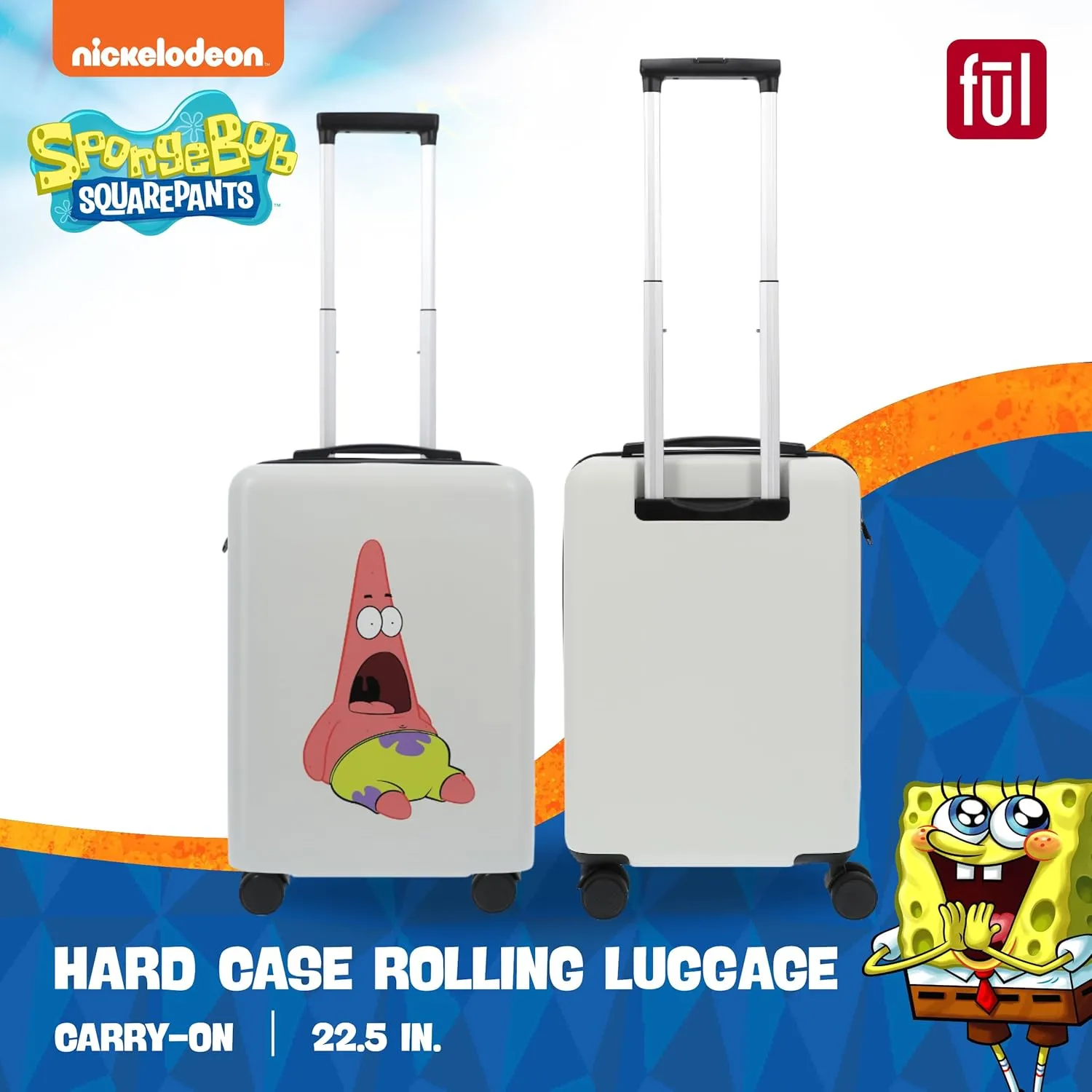 FUL Spongebob Squarepants 22.5 Inch Carry On Luggage, Hardshell Rolling Suitcase with Spinner Wheels, White Patrick Star