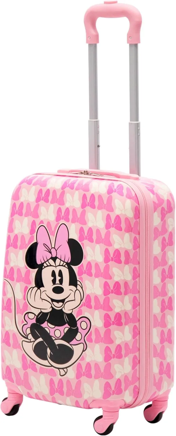 FUL Unisex Kid's Disney Minnie Mouse 21 Inch Carry On Luggage, Hardshell Rolling Suitcase with Spinner Wheels, Pink-Bows
