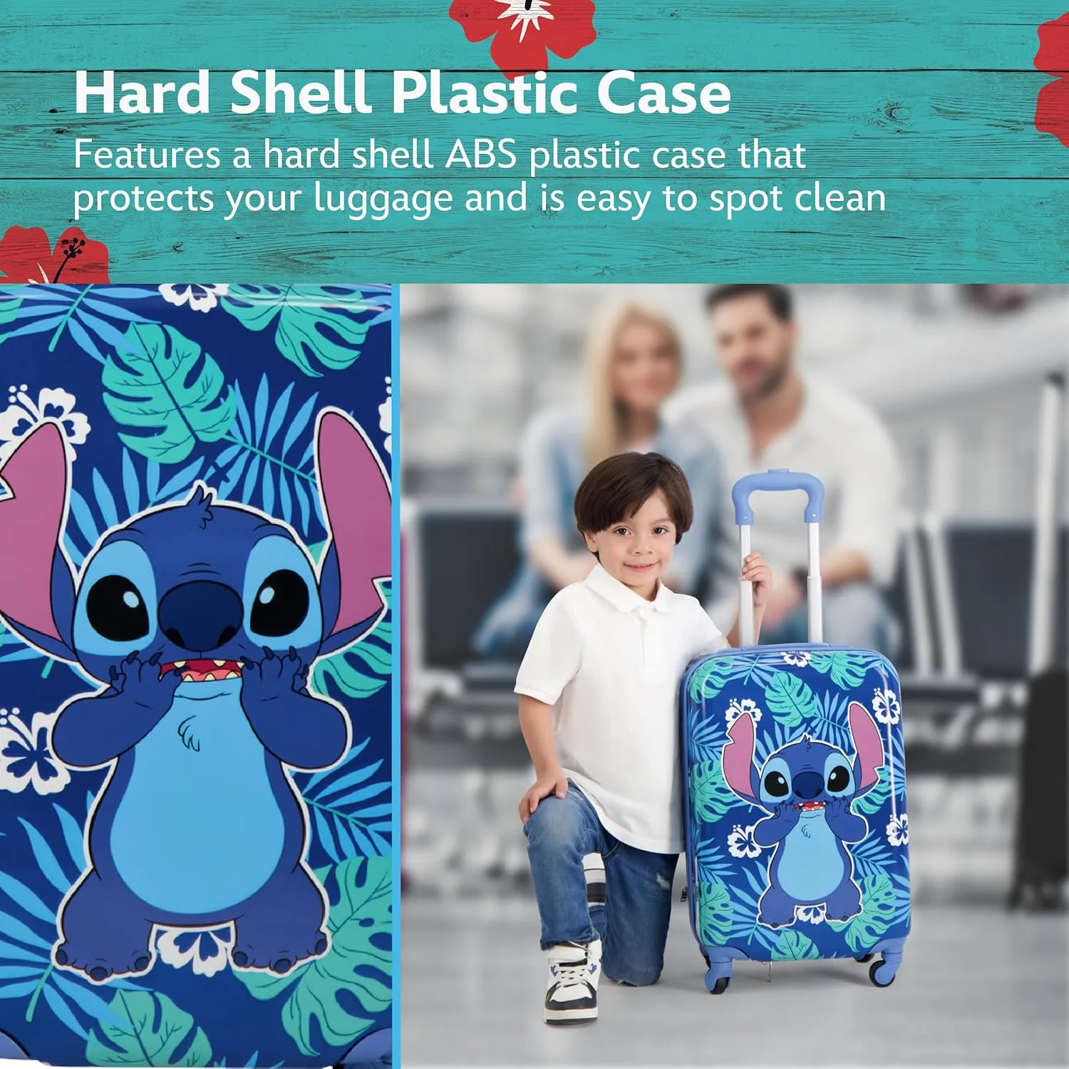 FUL Unisex Kid's Disney Stitch 21 Inch Carry On Luggage, Hardshell Rolling Suitcase with Spinner Wheels, Blue