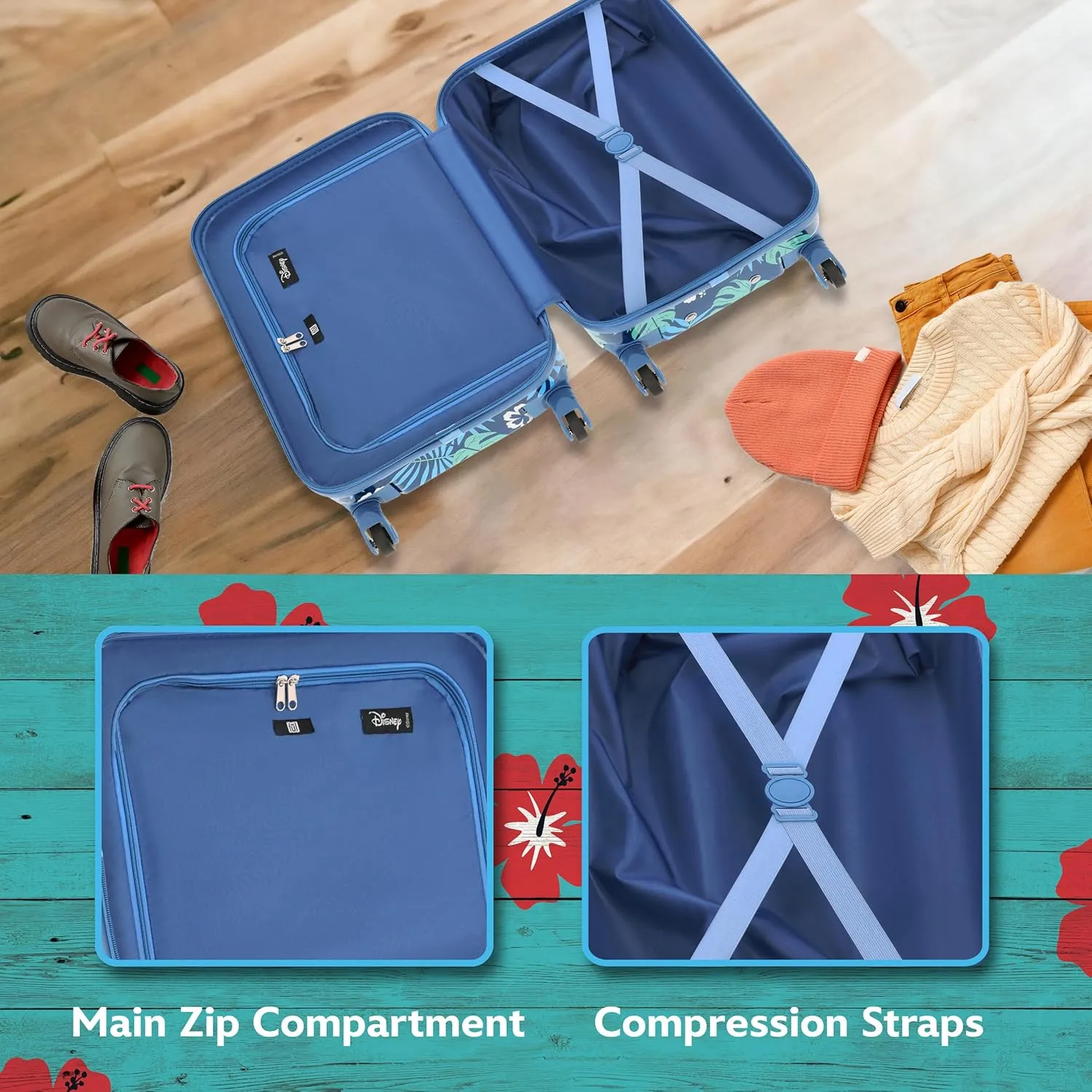 FUL Unisex Kid's Disney Stitch 21 Inch Carry On Luggage, Hardshell Rolling Suitcase with Spinner Wheels, Blue