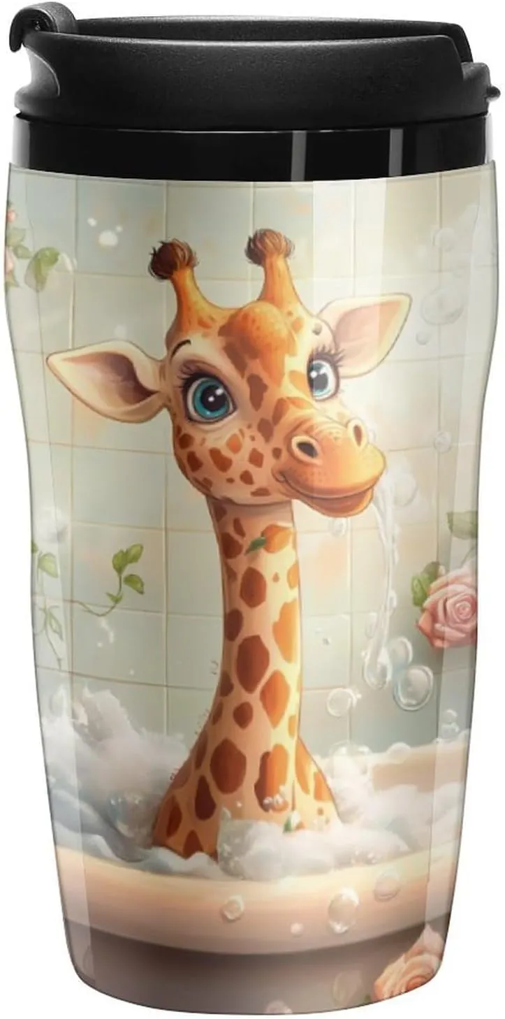 Funny Bathroom Giraffe Coffee Mug with Lid Portable Tumbler Water Bottle for Travel Business 250ml