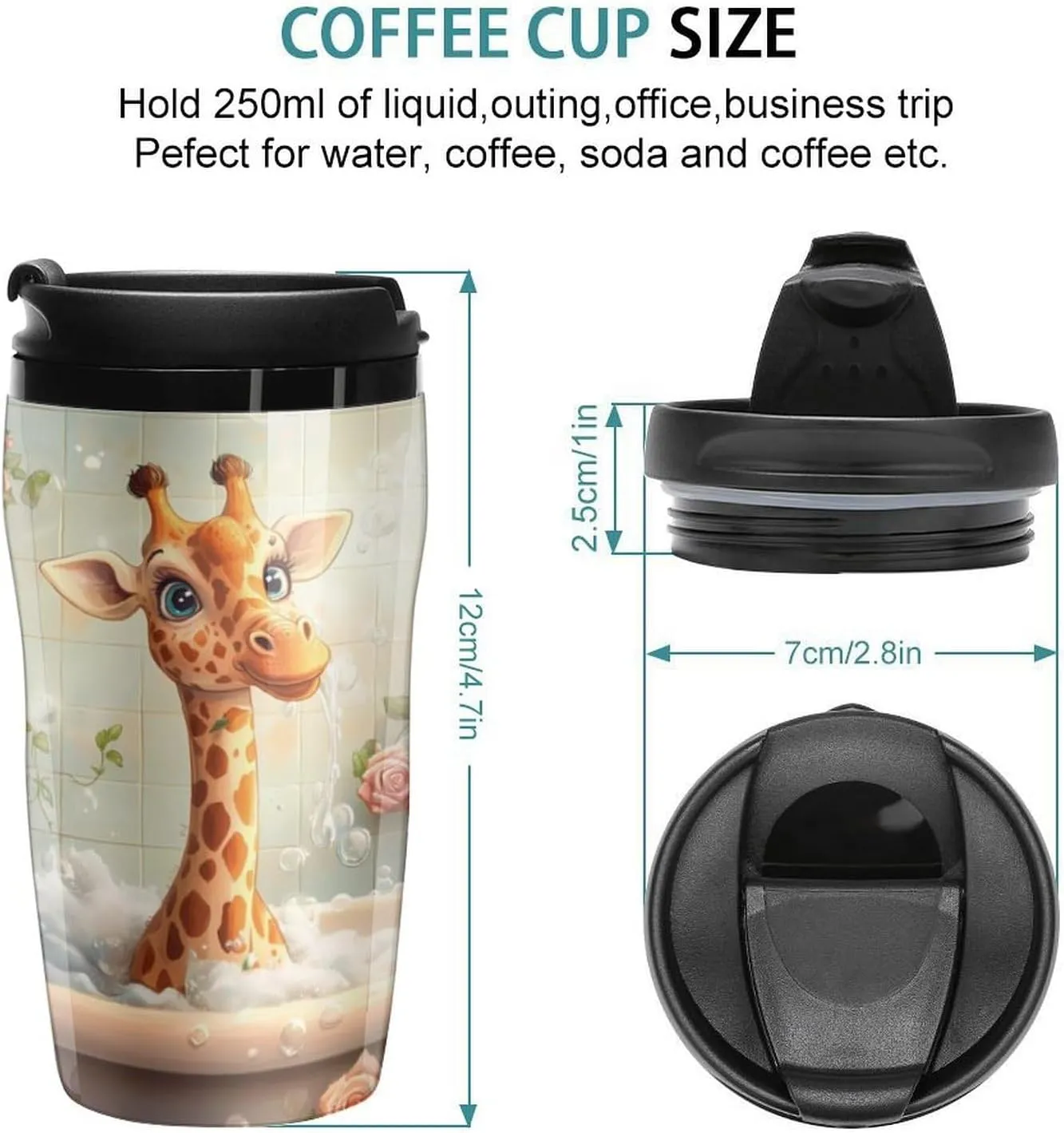Funny Bathroom Giraffe Coffee Mug with Lid Portable Tumbler Water Bottle for Travel Business 250ml