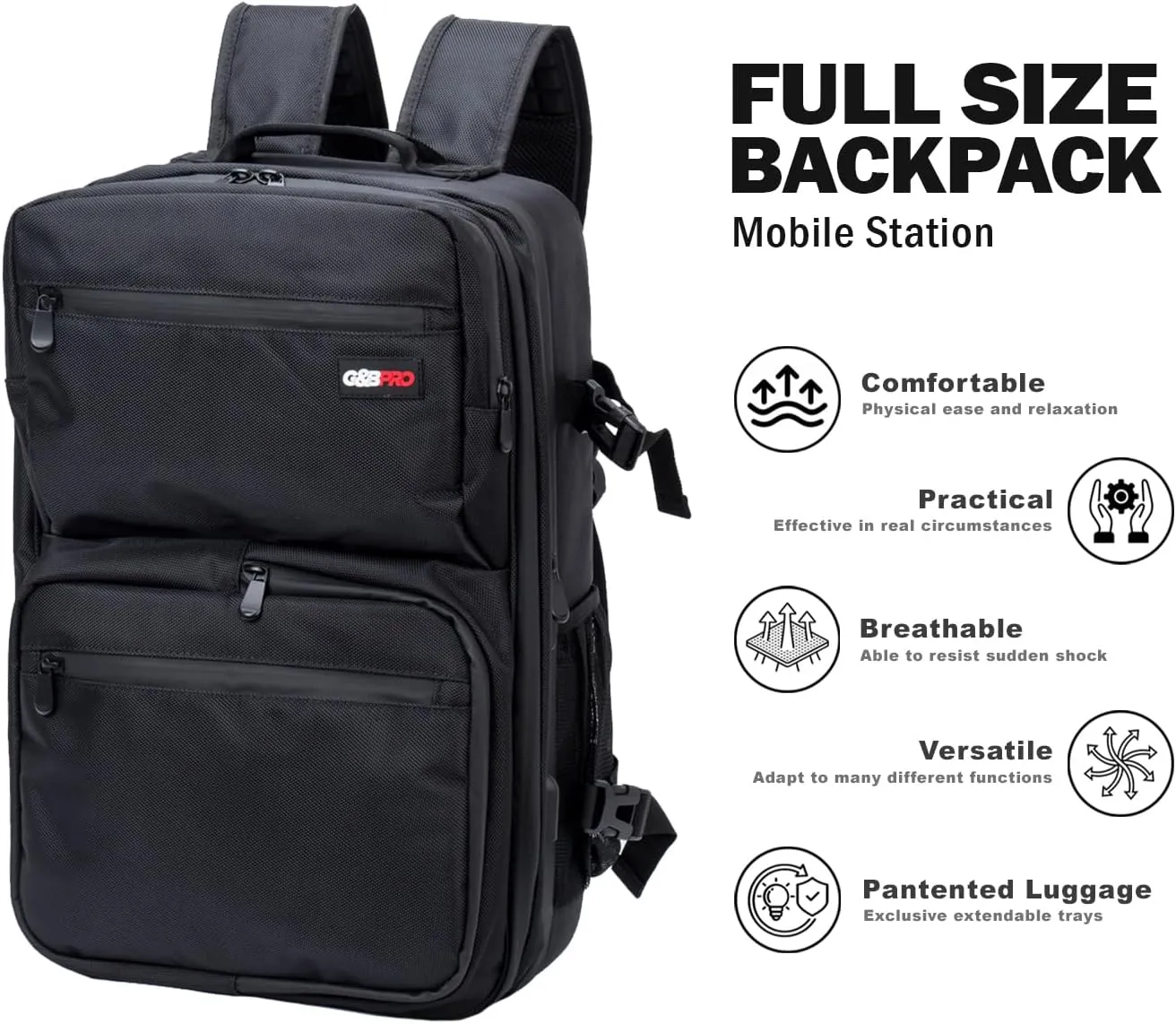 G&BPRO Full Size Backpack with Extending Tray System | All-in-one Mobile Workstation Travel Bag