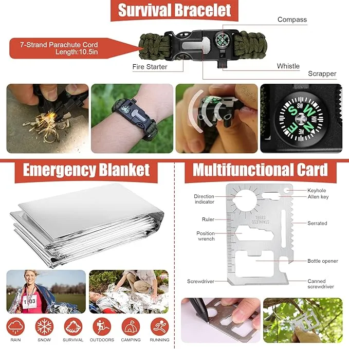 Gifts for Men Dad Husband, Christmas Day, Survival Kits 14 in 1,Survival Gear and Equipment, Cool Gadget, Birthday Gifts for Him Boy Boyfriend Teen Son Daughter Kids Women, for hiking,Outdoor Camping