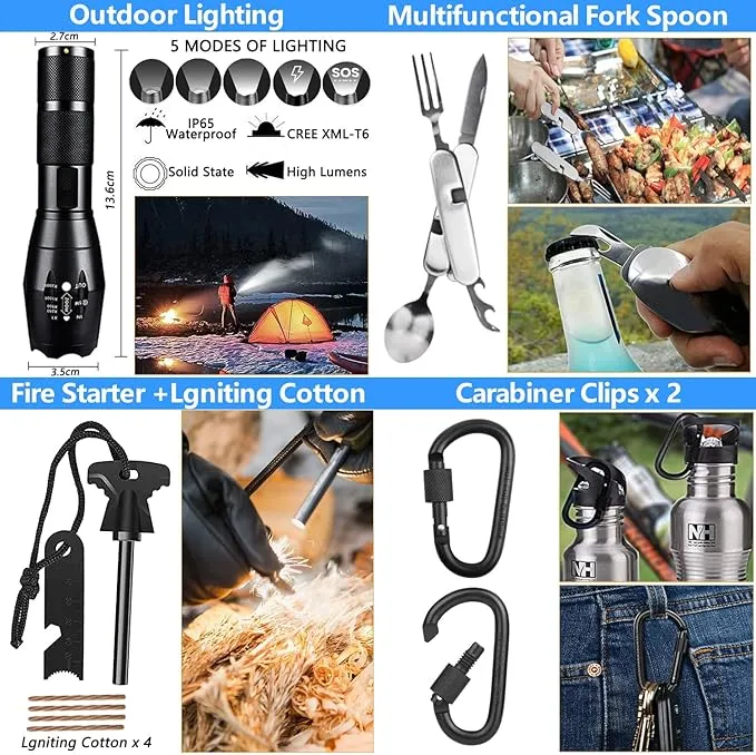 Gifts for Men Dad Husband,Survival Kit,260 in 1 Survival Gear and Supplies Emergency Kit,First Aid Kit,Emergency Kit Camping Essentials for Earthquake,Outdoor Adventure,Hiking, Hunting