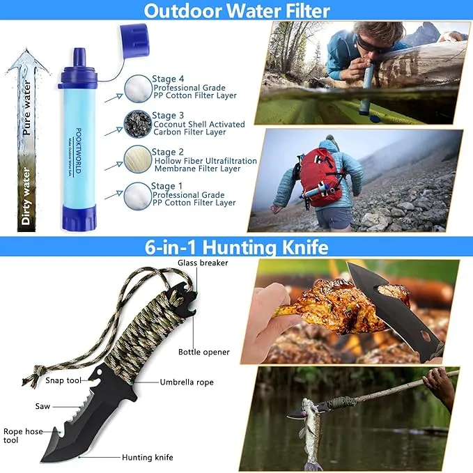 Gifts for Men Dad Husband,Survival Kit,260 in 1 Survival Gear and Supplies Emergency Kit,First Aid Kit,Emergency Kit Camping Essentials for Earthquake,Outdoor Adventure,Hiking, Hunting