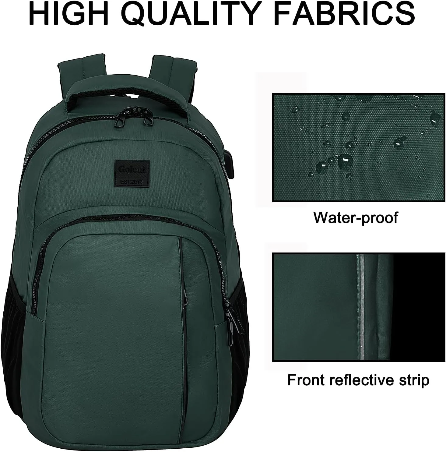 Goloni 15.6 Travel Laptop Backpack with USB Charging Port, Men Man Women Back Pack,Work,Casual College,High Schol Book Bag for Teens Lightweight Waterproof Casual Notebook Bag,Green