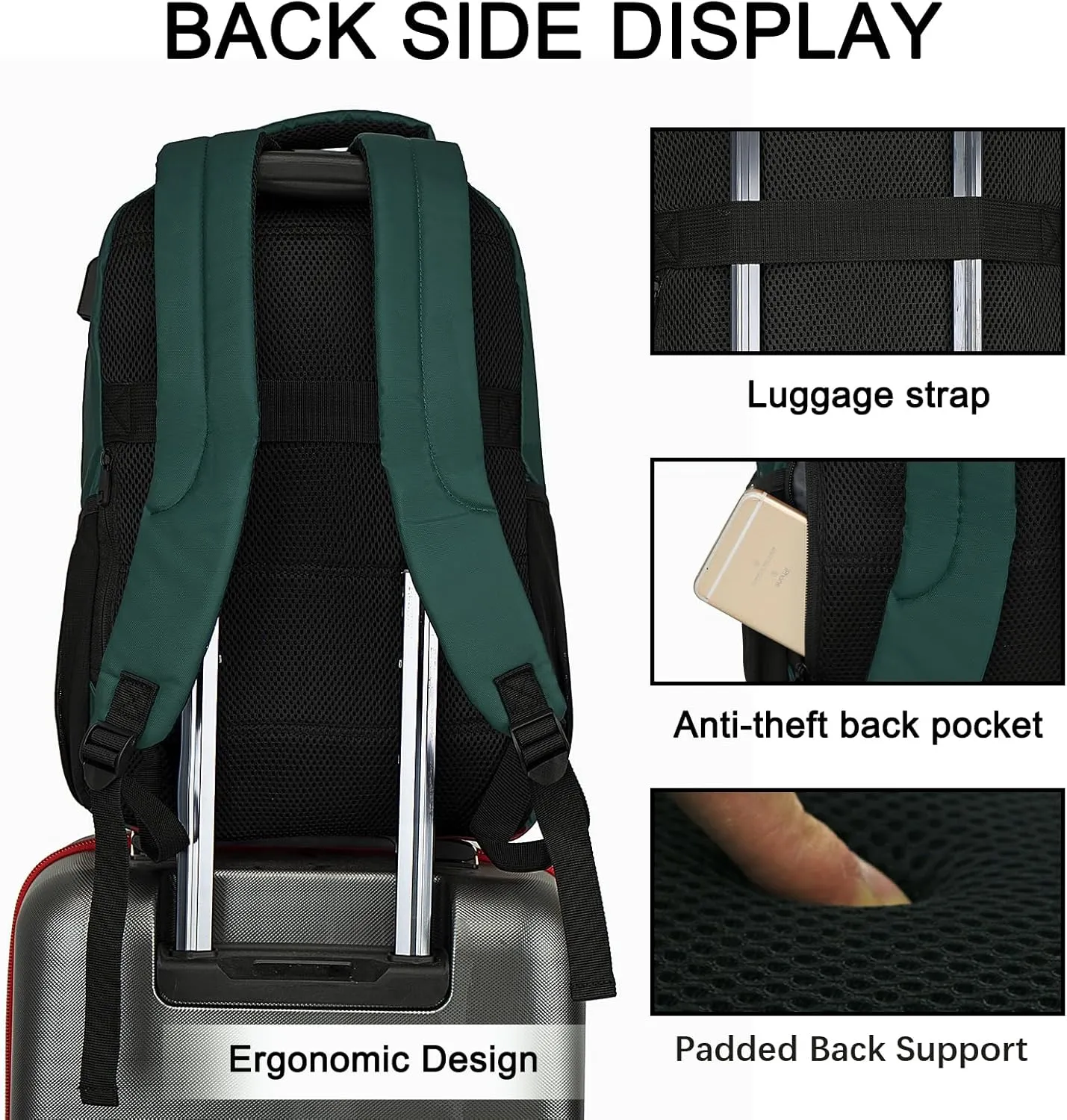 Goloni 15.6 Travel Laptop Backpack with USB Charging Port, Men Man Women Back Pack,Work,Casual College,High Schol Book Bag for Teens Lightweight Waterproof Casual Notebook Bag,Green